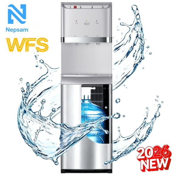 Nepsam Bottom Load Water Dispenser, 3 Spout Bottom Loading Water Cooler, Hot Cold Room Temp for 5 Gallon Bottles, Stainless Steel Vertical Water Cooler for Home Office