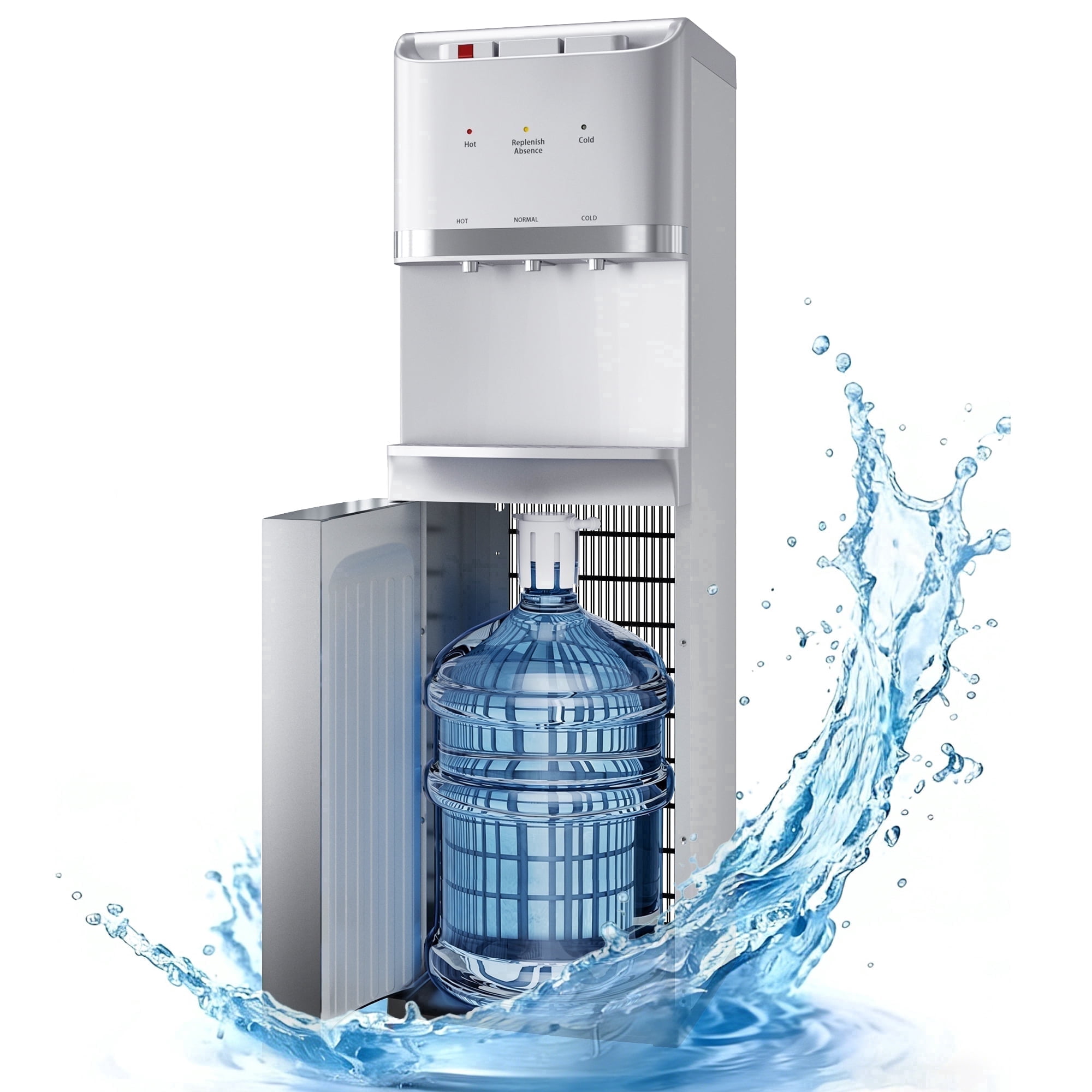 Nepsam Bottom Loading Water Cooler Dispenser - Hot, Cold & Room Temperature Water, 3 Spout Vertical Water Dispenser for 5 Gallon Bottles, Stainless Steel Design for Home & Office