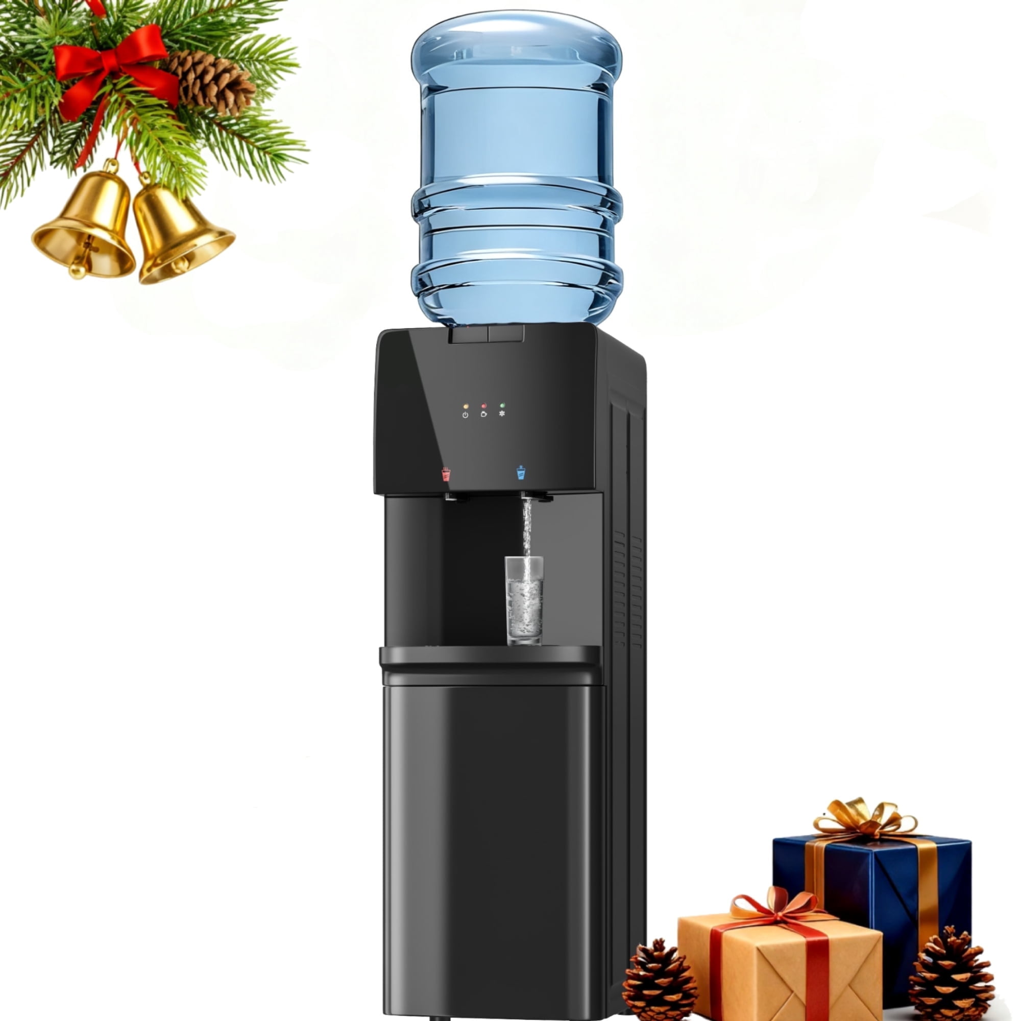 Patiosunny 3/5 gal Top Loading Water Dispenser, Child Lock and Detachable Water Tray, Cold & Hot Water at Any Time, for Kitchen/Living Room/Gym/Basement, Black