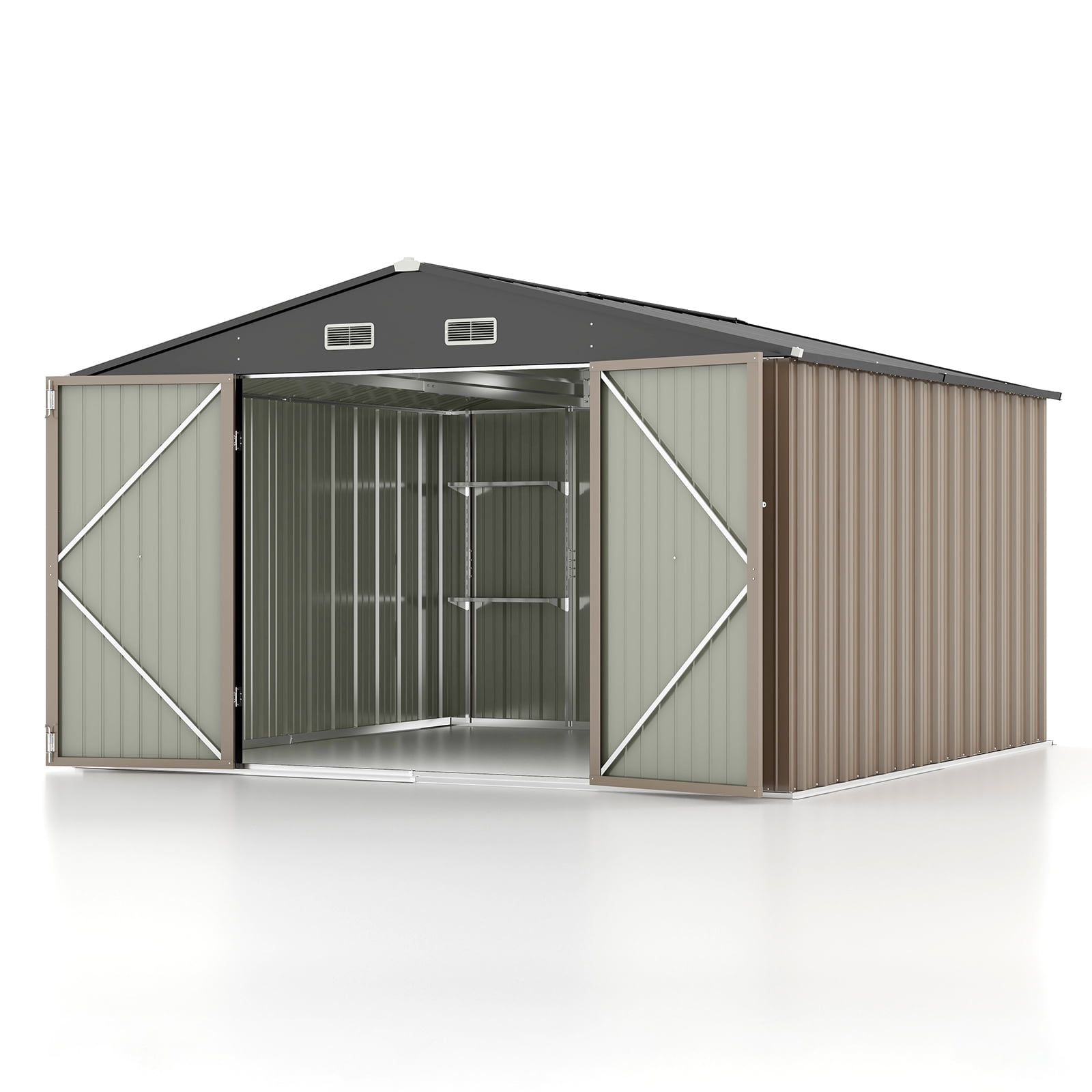 Patiowell 10 x 10 ft Outdoor Storage Shed with Detachable Storage Rack