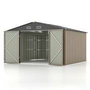 Patiowell 10 x 10 ft Outdoor Storage Shed with Detachable Storage Rack, Outdoor Storage Shed in Brown