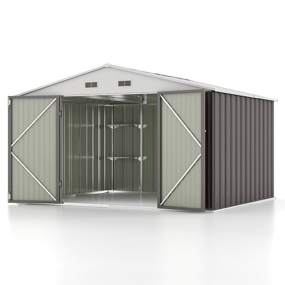 Patiowell 10 x 10 ft Outdoor Storage Shed with Detachable Storage Rack, Outdoor Storage Shed in Gray
