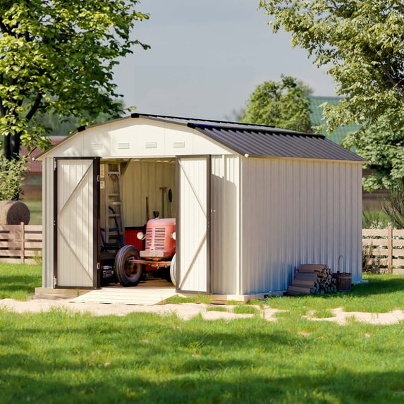 Patiowell 10x12 Steel Outdoor Storage Shed, Barn Style Outdoor Utility Shed with Lockable Doors for Garden, Backyard, Patio