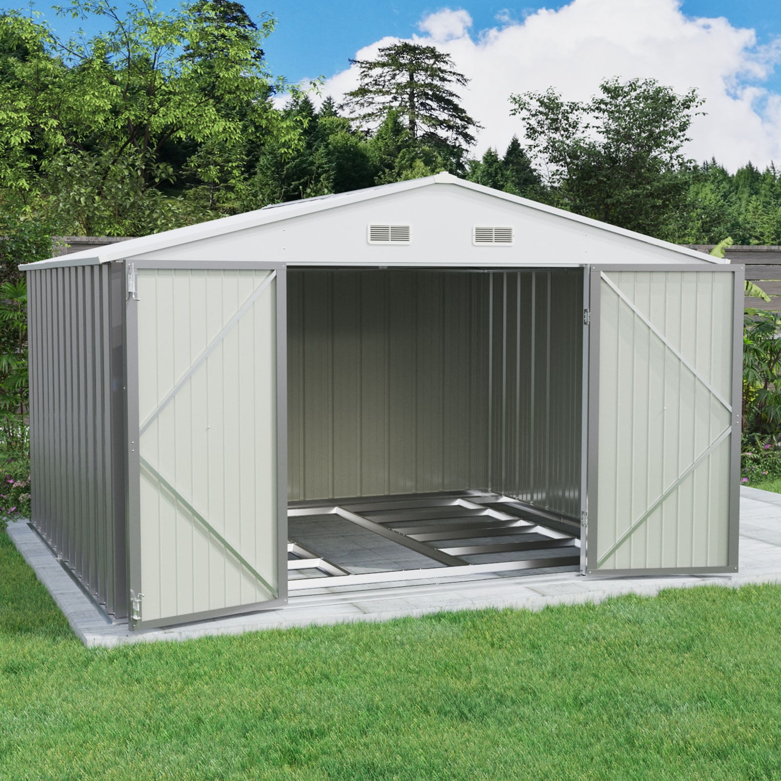 Patiowell 10' x 8' Metal Storage Shed with floor frame kit for Outdoor, Steel Yard Shed with