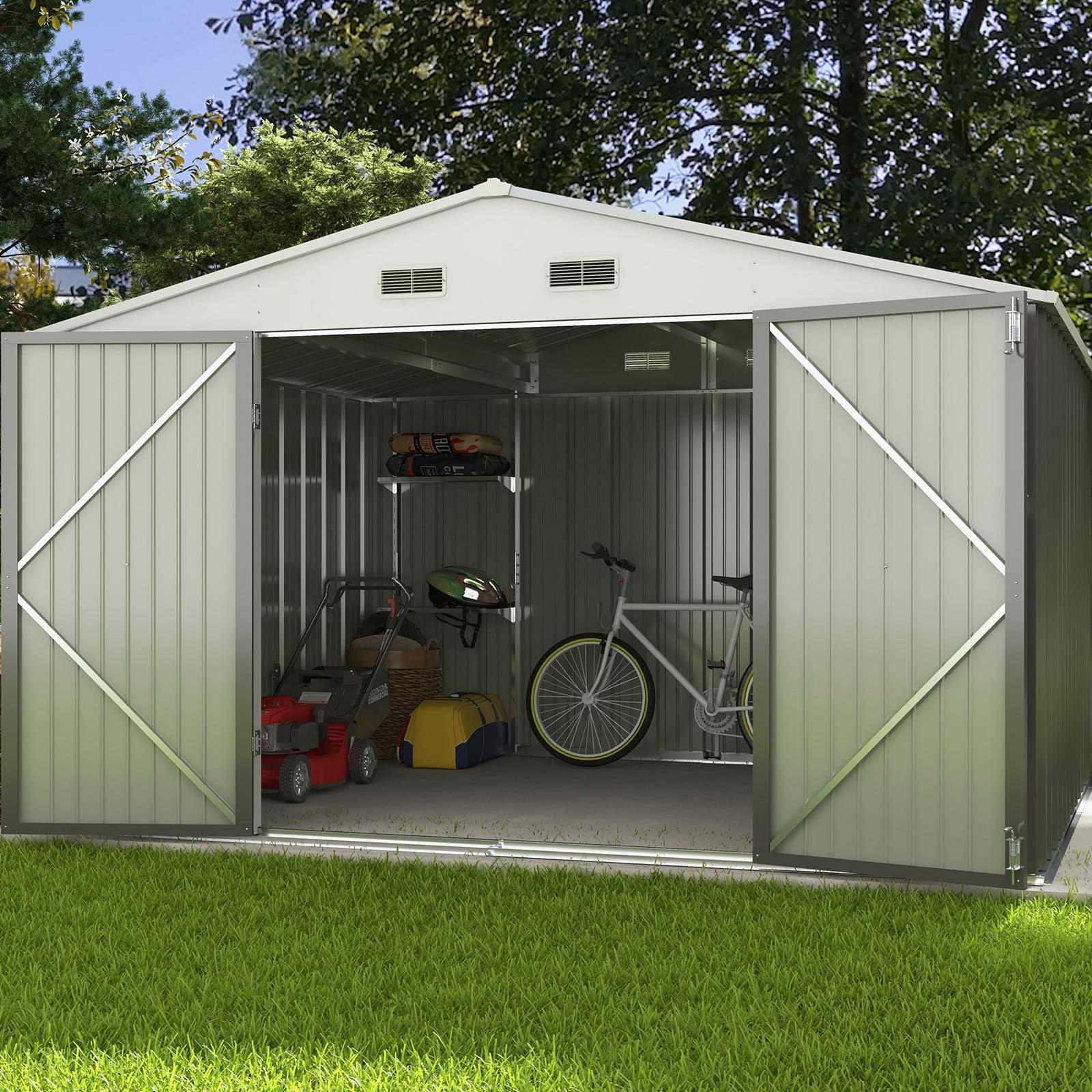 Patiowell 10 x 8 ft Outdoor Storage Shed with Detachable Storage Rack