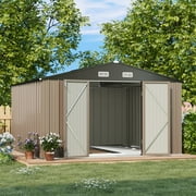 Patiowell 10' x 10' Outdoor Storage Shed with Floor Frame Kit, Metal Garden Tool Shed with Lockable Doors, Utility and Tool Storage for Garden, Backyard, Patio, and Outside use, Brown