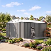 Patiowell 10x12 Metal Outdoor Storage Shed with Double Lockable Doors & Air Vent for Garden, Backyard, Patio, 9.5x12, Gray