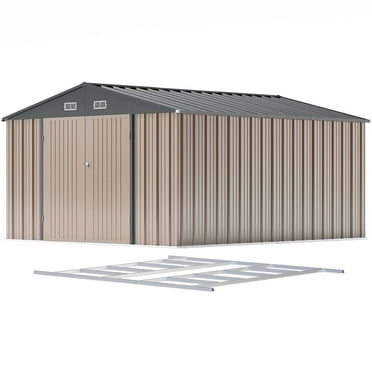 Patiowell 10'x12' Metal Outdoor Storage Shed with Floor Frame & Double Lockable Doors for Garden, Backyard, Patio, Brown