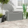 thumbnail image 1 of Patiowell 100 Gallon Resin Deck Box with cushion, Large Outdoor Storage Box with Padlock for Patio Furniture,Gray, 1 of 8
