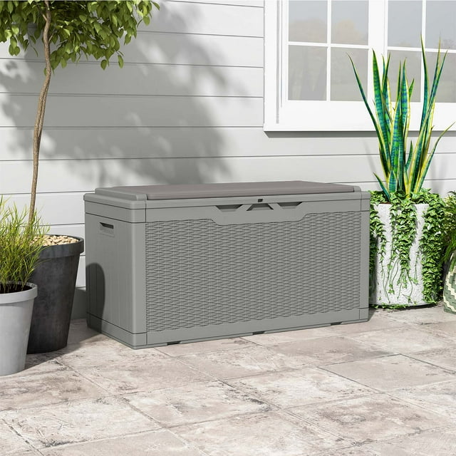 Patiowell 100 Gallon Resin Deck Box with cushion, Large Outdoor Storage