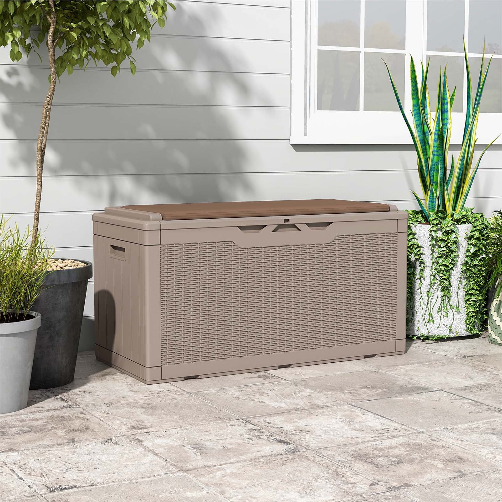 Patiowell 100 Gallon Resin Deck Box, Outdoor Storage with Padlock ...