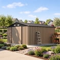 thumbnail image 1 of Patiowell 10x12 ft Metal Outdoor Storage Shed, Garden Tool Shed with Lockable Door & Sloping Roof, for Backyard Garden Patio, 9.5'x12', Brown, 1 of 9