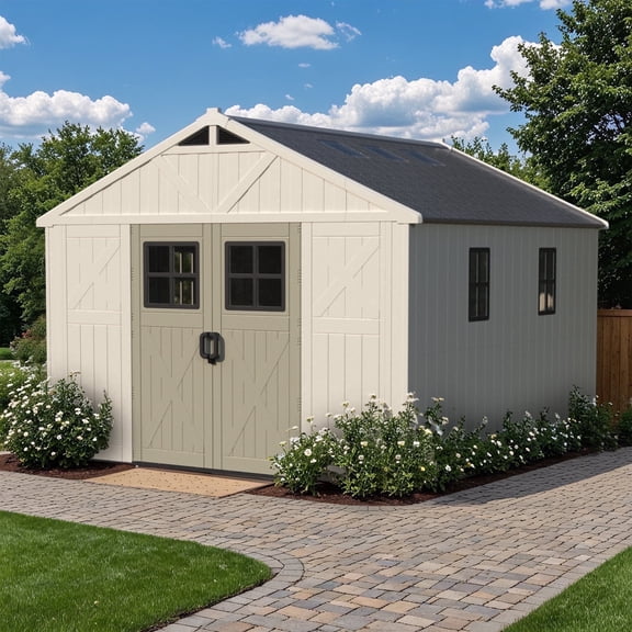 Patiowell 10x12ft Resin Storage Shed with Skylight & Lockable Door – Weatherproof, Spacious Outdoor Shed for Garden & Tools