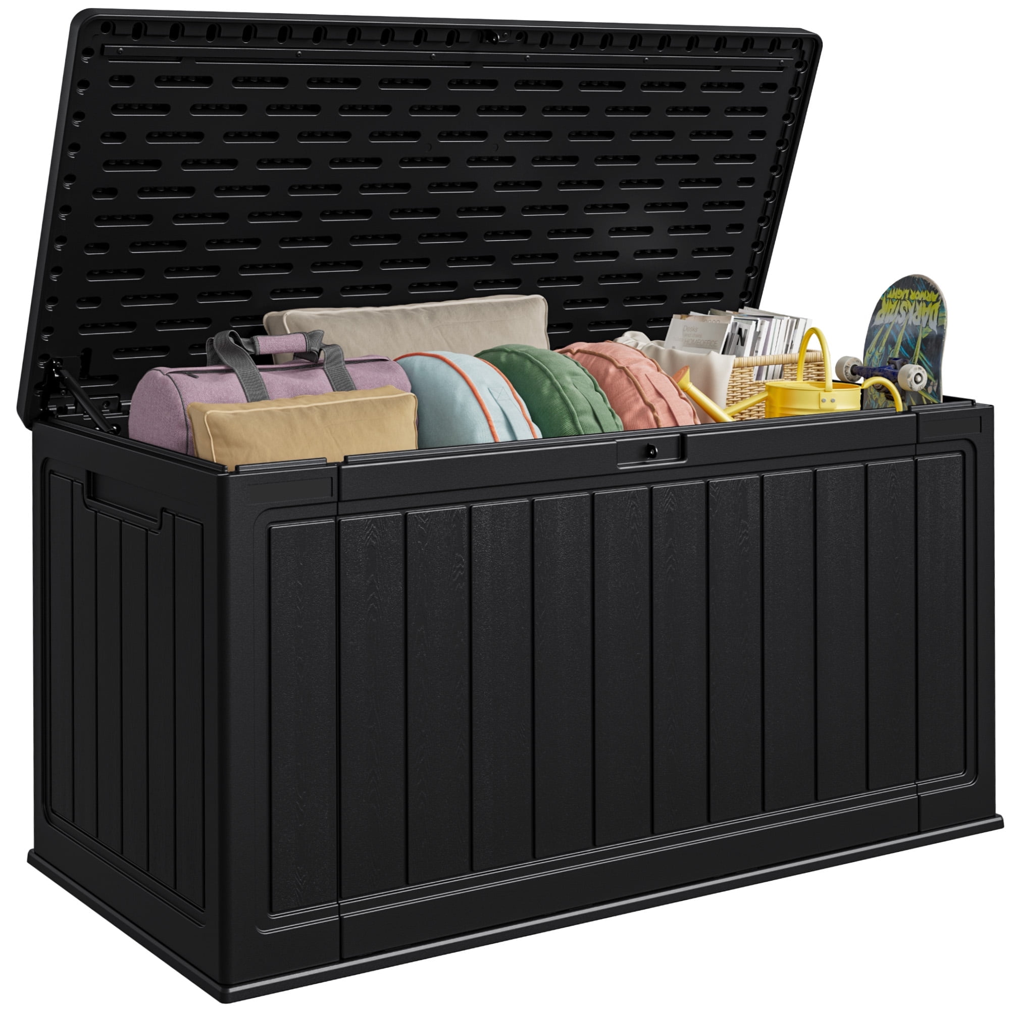 Patiowell 150 Gallon Deck Box, Waterproof Large Outdoor Storage Box with Padlock for Patio Furniture, Black