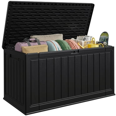 Patiowell 150 Gallon Deck Box, Waterproof Large Outdoor Storage Box with Padlock for Patio Furniture, Black