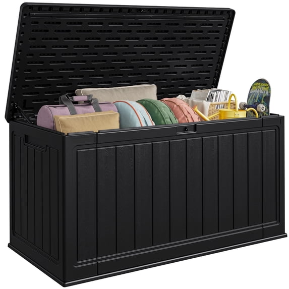 Patiowell 150 Gallon Deck Box, Waterproof Large Outdoor Storage Box with Padlock for Patio Furniture, Black