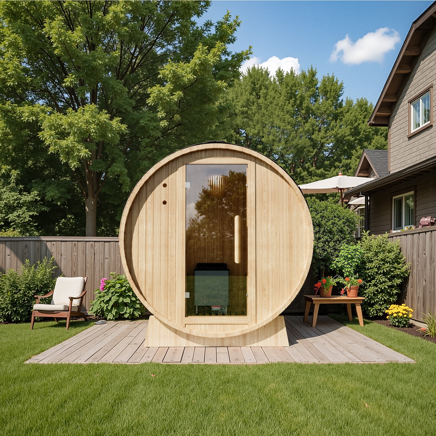 Patiowell 2-4 Person Outdoor Barrel Sauna, with 4.5KW Internally Controlled Sauna Stove, Waterproof and Moistureproof