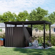 Patiowell 2-in-1 Metal Shed with 7 x 7 Lockable Storsge Shed & 7 x 7 Open-Sided Firewood Shed for Garden, Backyard, Patio Use, Black