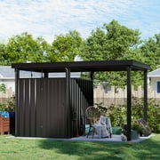 Patiowell 2-in-1 Metal Shed with 7' x 7' Lockable Storsge Shed & 7' x 7' Open-Sided Firewood Shed for Garden, Backyard, Patio Use, Black