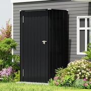 Patiowell, 21cu.ft Black Metal Storage Shed - Lockable All-Weather Garden Shed for Tools/Trash Bins