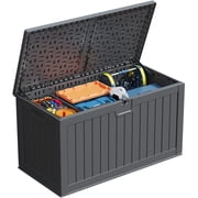 Patiowell 230 Gallon Deck Box, Waterproof Large Outdoor Lockable Storage Box with Divider for Patio Furniture and Garden Tools, Black