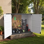 Patiowell 26 Cu.FT Outdoor Storage Shed with Floor, Lockable & Waterproof Horizontal Resin Cabinet for Patio Tools, White