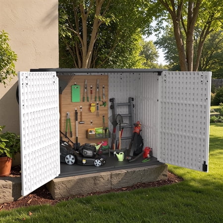 Patiowell 26 Cu.FT Outdoor Storage Shed with Floor, Lockable & Waterproof Horizontal Resin Cabinet for Patio Tools, White price history and forecast - Patiowell PSMS494B-S-2