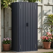 Patiowell, 26cu.ft Tall Black Metal Storage Shed with 3-Tier Shelves - Vertical Organizer Shed for Garden/Tools