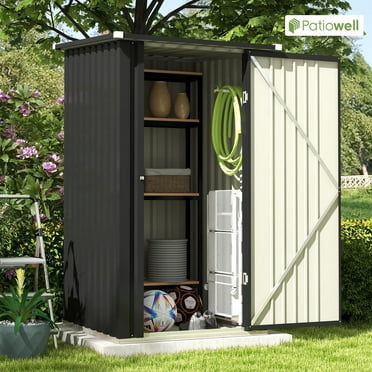Patiowell 3 x 3 ft Metal Outdoor Storage Shed, Small Garden Tool Storage Shed with Sloping Roof and Single Lockable Door for Backyard Garden Patio Lawn, Black
