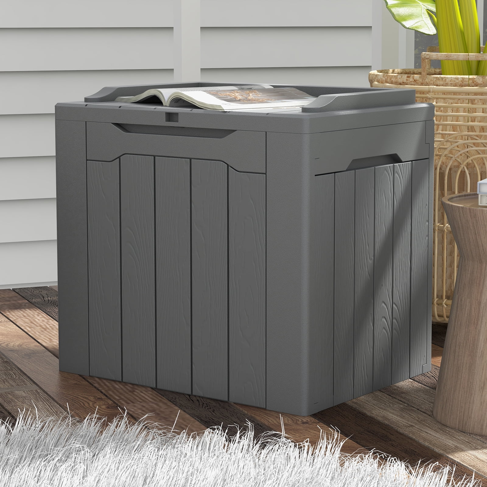 Patiowell 32 Gallon Deck Box Resin Storage Box, Gray
