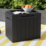 Patiowell 32 Gallon Resin Deck Box, Outdoor Storage Box for Patio Furniture, Deliveries, Pool Supplies,Waterproof and Lockable, Black