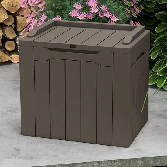 Patiowell 32 Gallon Resin Deck Box, Outdoor Storage Box for Patio Furniture, Deliveries, Pool Supplies,Waterproof and Lockable, Brown