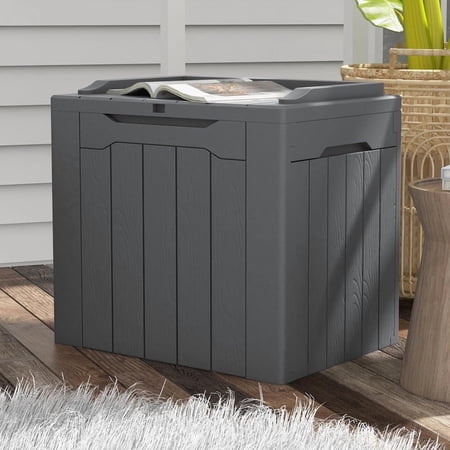 Patiowell 32 Gallon Resin Deck Box, Outdoor Storage Box for Patio Furniture, Deliveries, Pool Supplies,Waterproof and Lockable, Grey