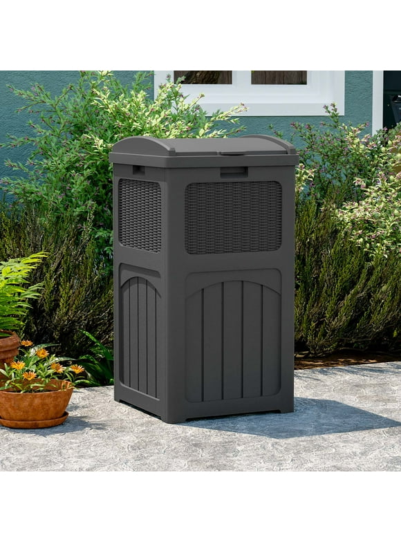 Patiowell 36 Gallon Hideaway Can Resin Outdoor Trash with Latch for Backyard, Deck, or Patio,Black