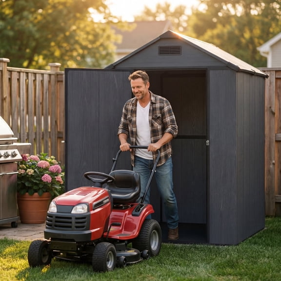 Patiowell 4'x6' Outdoor Storage Shed – Heavy-Duty Double-Wall Resin, Lockable Door with Window, Built-in Ventilation, Strong Floor, Quick DIY Assembly for Garden & Tool Storage, Dark Gray