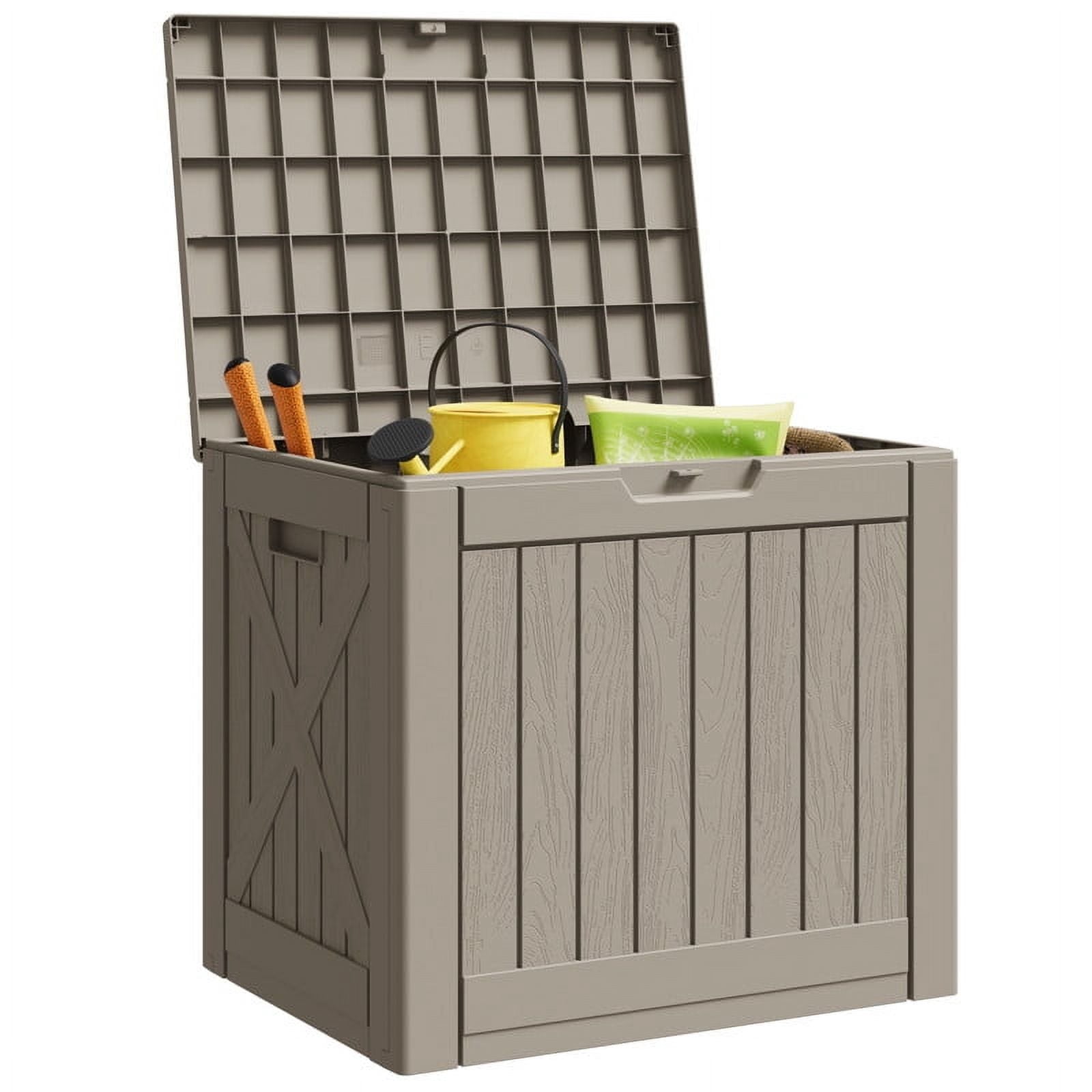 VINGLI 33 Gallon Outdoor Deck Box - Lockable Storage Container For Patio & Garden Tools, Grey