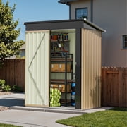 Patiowell 5 x 3 Outdoor Storage Shed, Metal Garden Tool Shed with Sloping Roof and Lockable Door, Brown