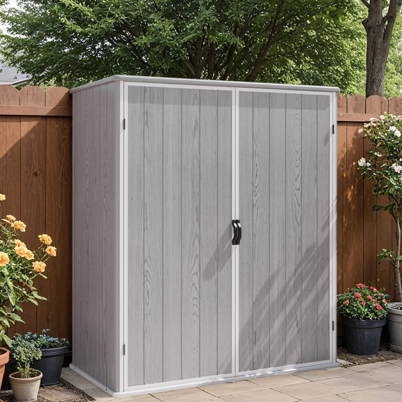 Patiowell 5' x 3' Plastic Outdoor Storage Shed with Lockable Door, for Patio Furniture,Pool Accessories and Tools, White