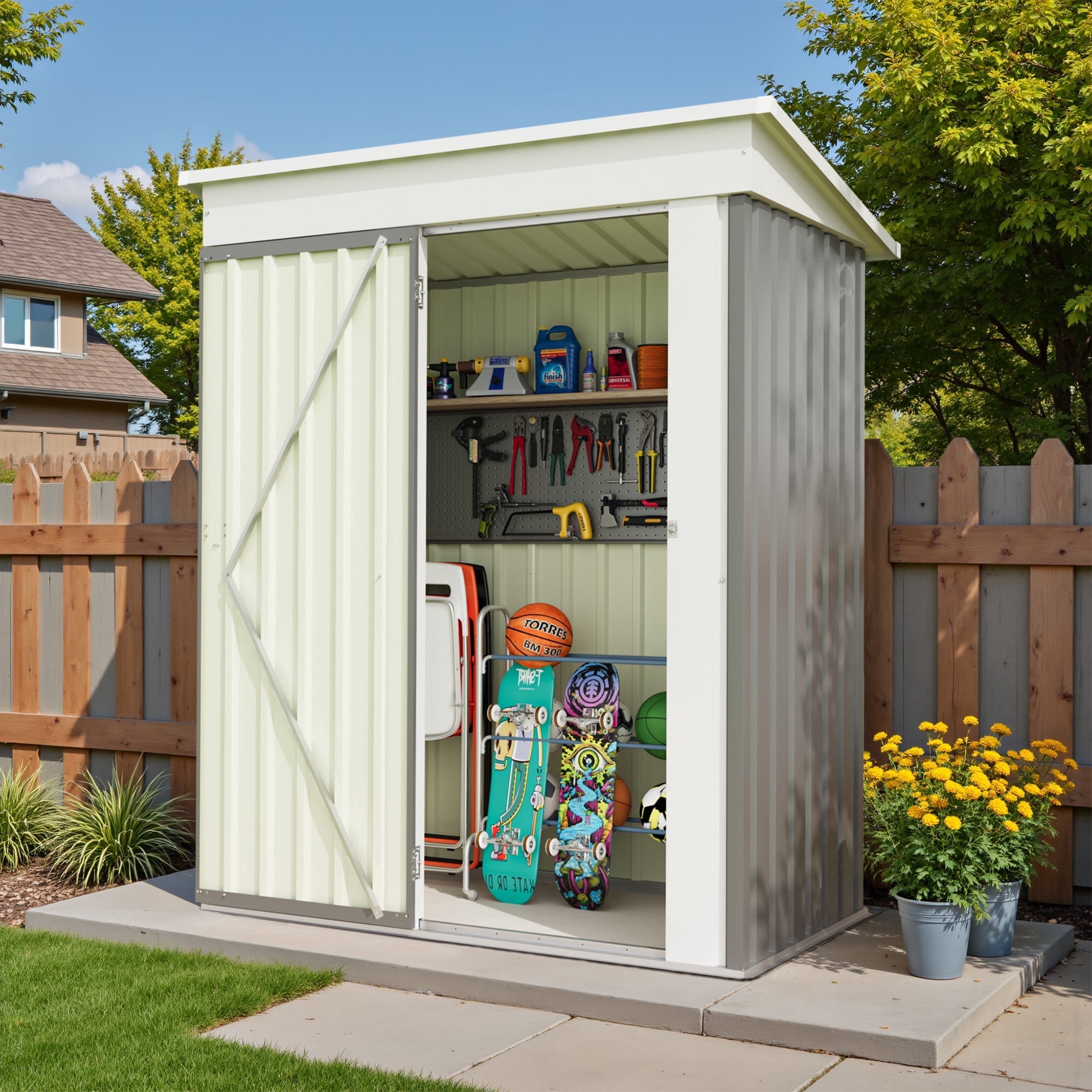 CPH　530WH M/Lサイズ Patiowell Outdoor Metal Storage Shed 5x3 ft Gray Waterproof
