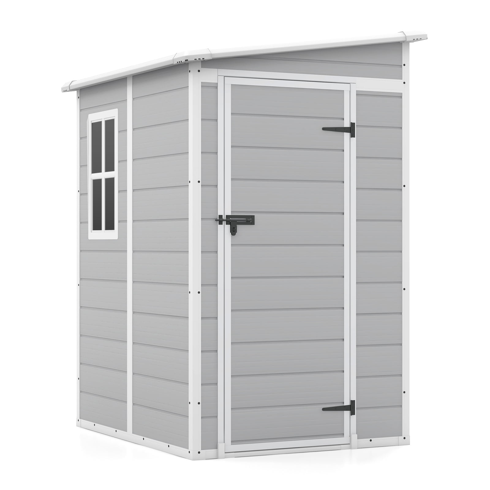 Patiowell 5x4 FT Outdoor Storage Shed, Resin Storage Shed with Floor & Window & Lockable Door for Patio Furniture, Garden Tools and Bicycle, White