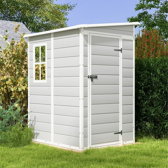 Patiowell 5x4 FT Resin Storage Shed with Floor, Window & Lockable Door – Weatherproof Outdoor Shed for Garden Tools, Bikes, Gray