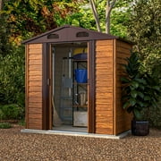 Patiowell luxurious 8 x 6 FT Wood Look Storage Shed for Outdoor, Steel Yard Shed with Design of Lockable Doors, Brown