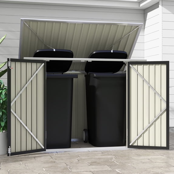 Patiowell 6' x 3' Horizontal Metal Shed, Outdoor Storage Black Trash Shed with Double Lockable Doors, Easy Lift Hinges and Sloping Roof