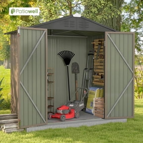 Patiowell 6' x 4' Outdoor Storage Shed, Metal Garden Tool Shed with Sloping Roof and Lockable Door, 6.2'x4', Brown