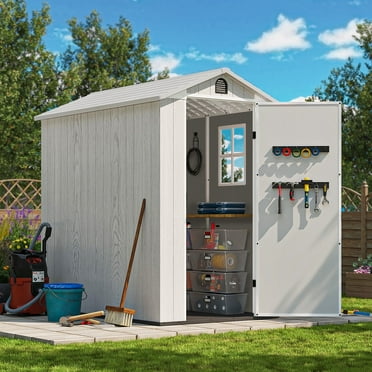 Patiowell 6' x 4' Plastic Shed for Outdoor Storage,Resin Shed with Window for Garden,Backyard,Tool Storage Use，White