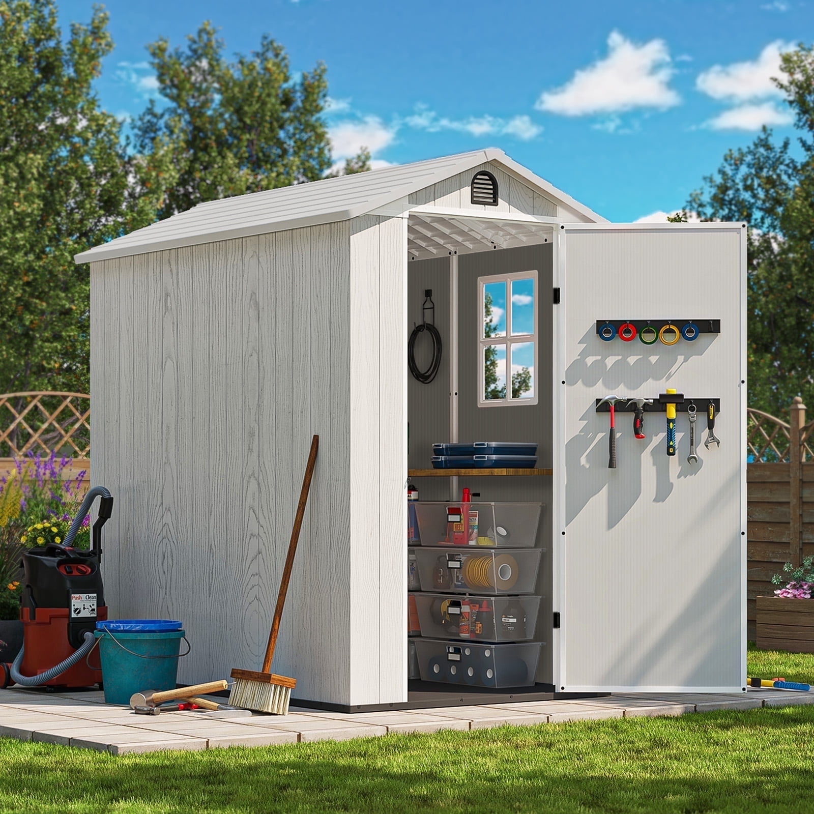Patiowell, Plastic Shed for Outdoor Storage, 4' x 6', White
