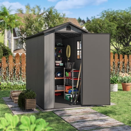 Patiowell 4'x 6' Plastic Shed for Outdoor Storage,Resin Shed with Window for Garden,Backyard,Tool Storage Use