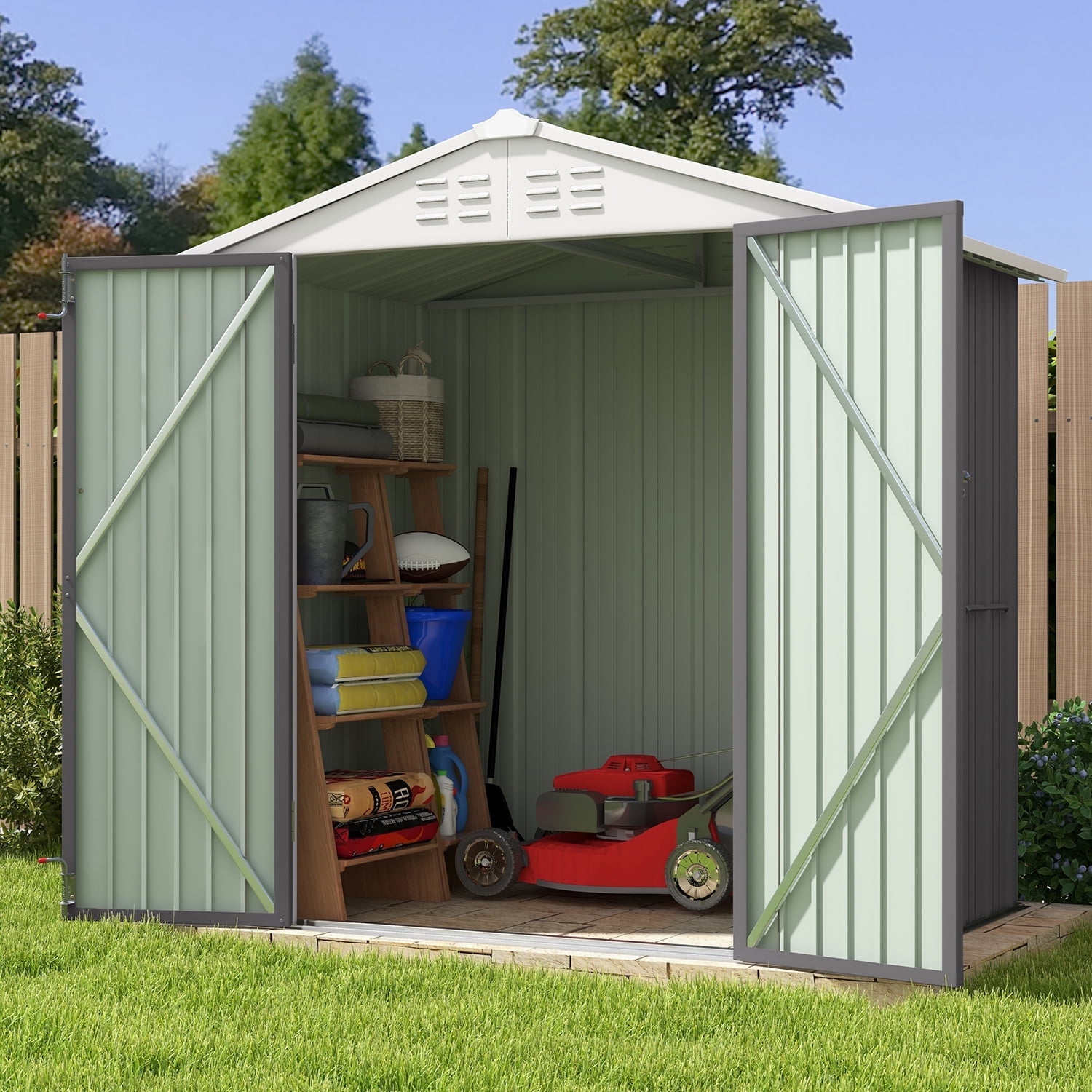Patiowell 6 x 4 ft. Outdoor Metal Storage Shed, Galvanized Steel Garden Tool Shed with Double Lockable Doors for Backgard Patio Lawn, Gray