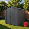thumbnail image 1 of Patiowell 6'x10' Resin Storage Shed, Lockable Door & Window, Durable All-Weather Outdoor Shed for Garden & Tool Storage, Dark Gray, 1 of 9