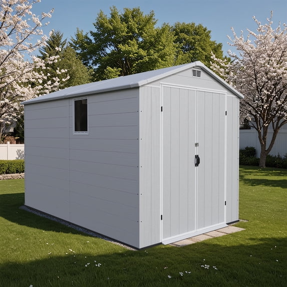 Patiowell 6'x10' Resin Storage Shed, Lockable Door & Window, Durable All-Weather Outdoor Shed for Garden & Tool Storage, Light Gray